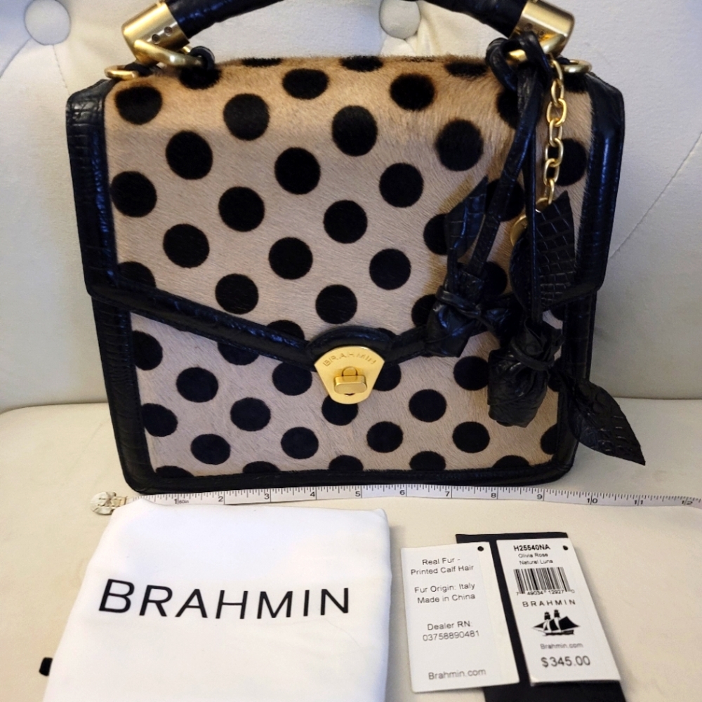 RARE Brahmin NWT Olivia Natural Luna,  calf hair polka dots